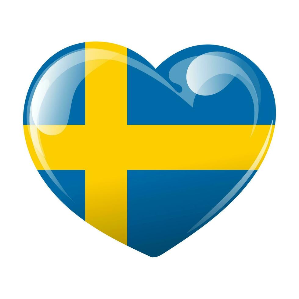 Flag of Sweden in the shape of a heart. Heart with the flag of Sweden. 3D illustration, vector
