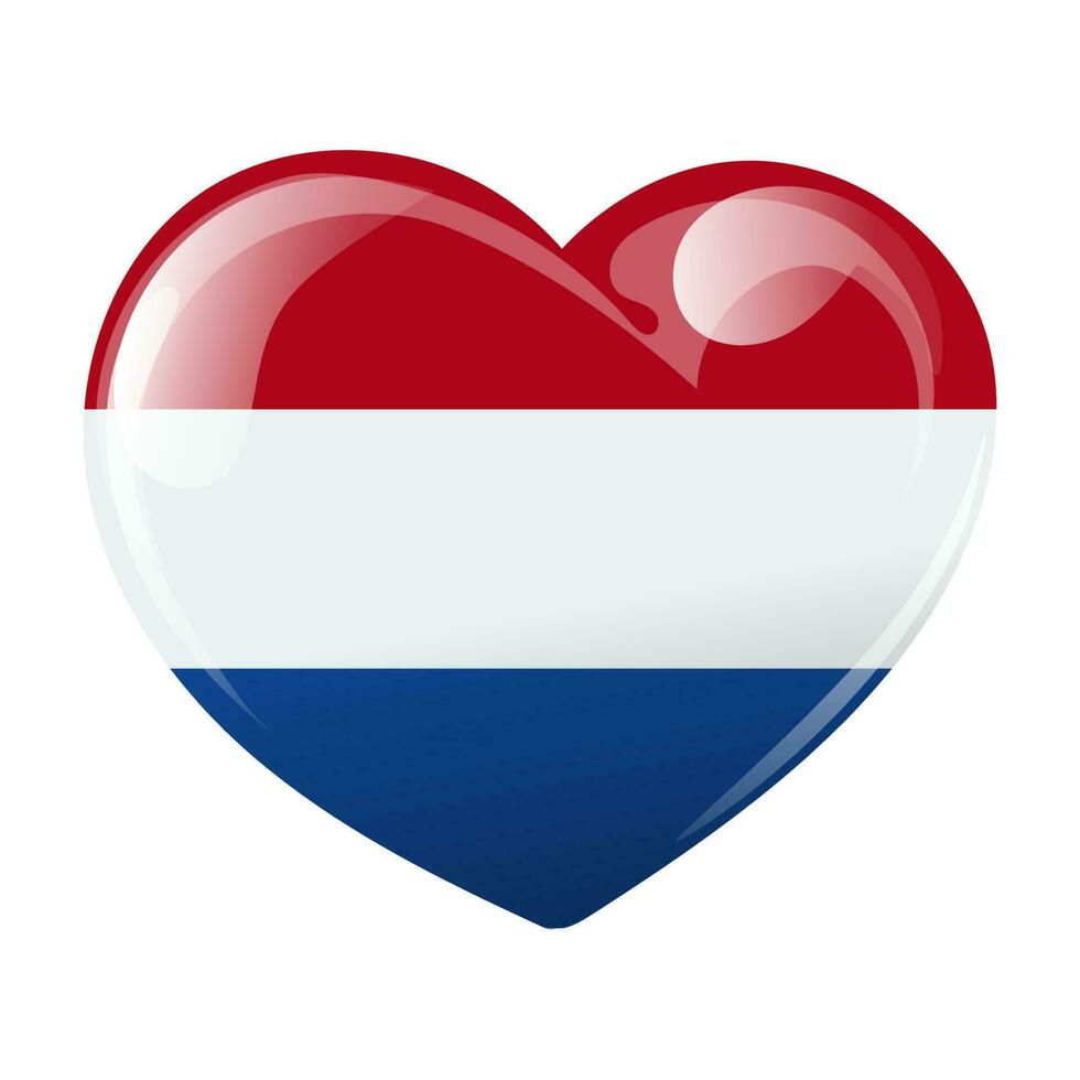 Flag of the Netherlands in the shape of a heart. Heart with the flag of the Netherlands. 3d illustration, vector
