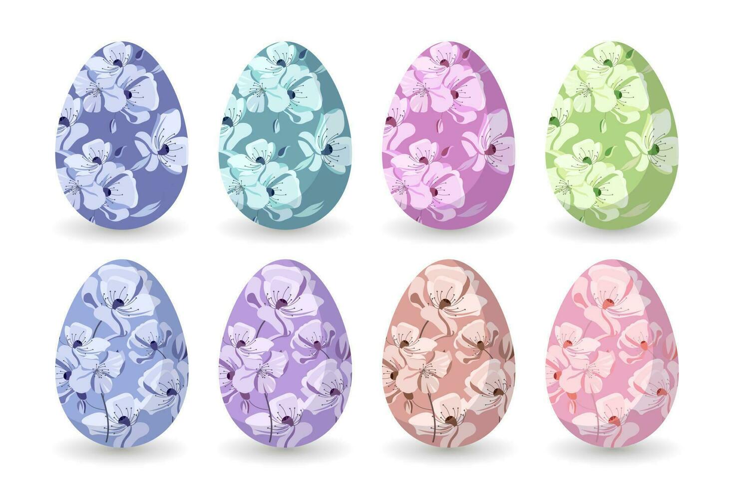 Easter eggs with an ornament on a white background, a set of icons. Colorful easter eggs, vector