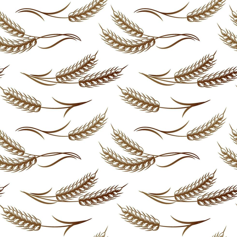 Seamless pattern, bouquets of spikelets of wheat, rye, barley, golden ears on a white background. Background, print, textile, vector