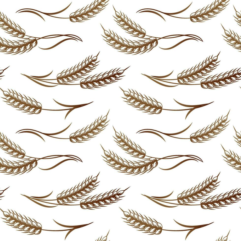 Seamless pattern, bouquets of spikelets of wheat, rye, barley, golden ears on a white background. Background, print, textile, vector