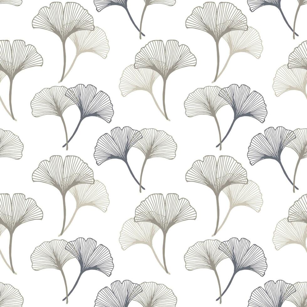 Seamless pattern, hand drawn ginkgo biloba leaves on a white background. Background, print, elegant textile, vector