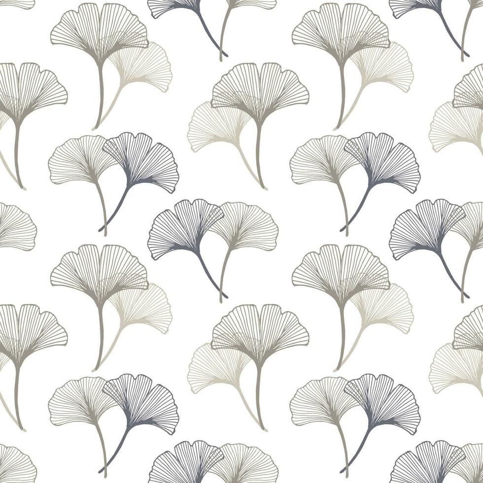 Seamless pattern, hand drawn ginkgo biloba leaves on a white background. Background, print, elegant textile, vector