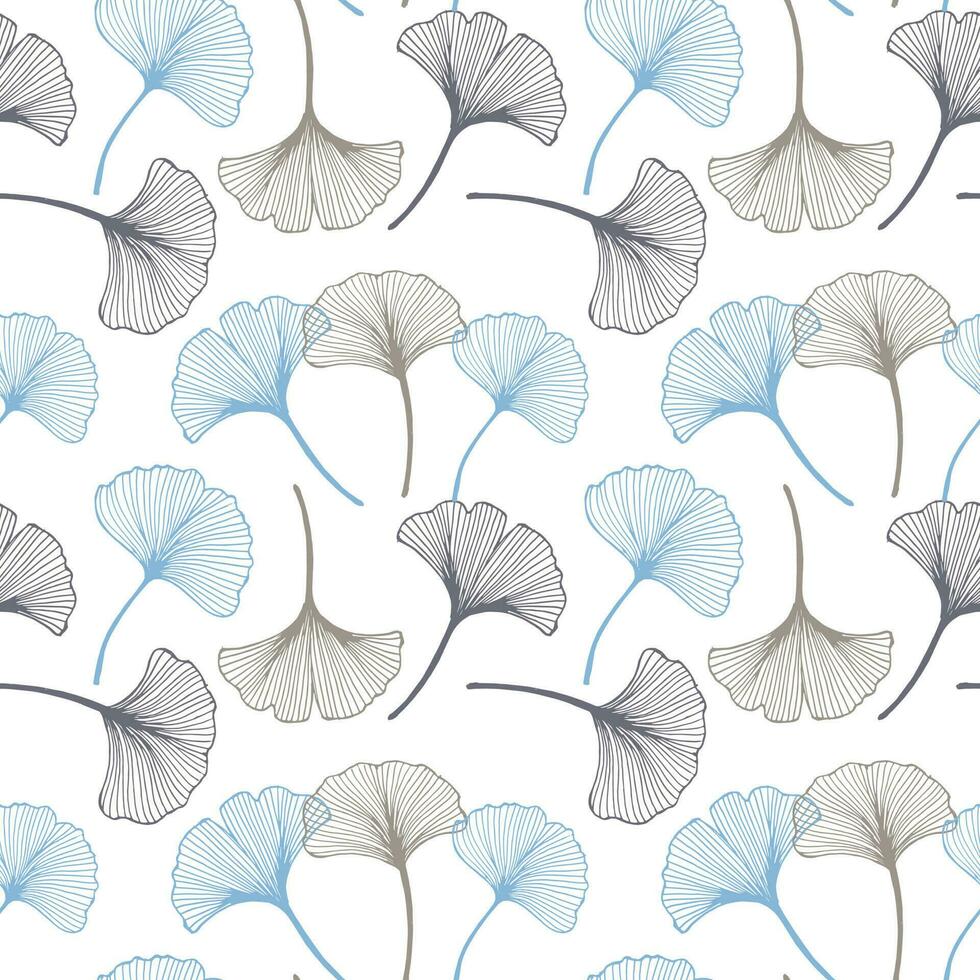 Seamless pattern, hand drawn ginkgo biloba leaves on a white background. Background, print, elegant textile, vector