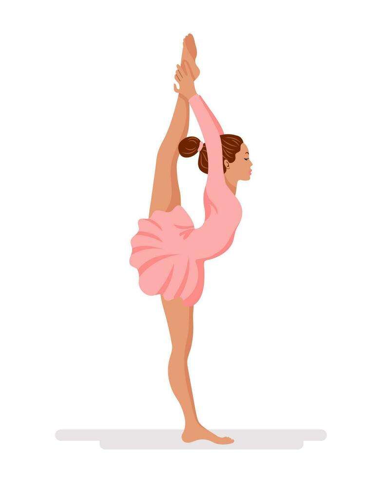 Girl ballerina dancing, girl gymnast in a pink dress. Illustration, vector