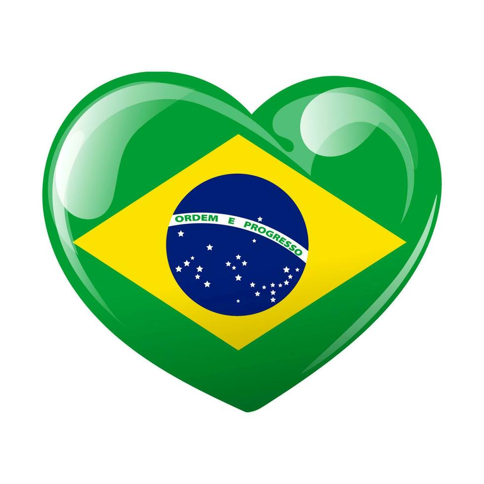 bandera de Brasil en el forma de un corazón. corazón con Brasil bandera. 3d ilustración, vector