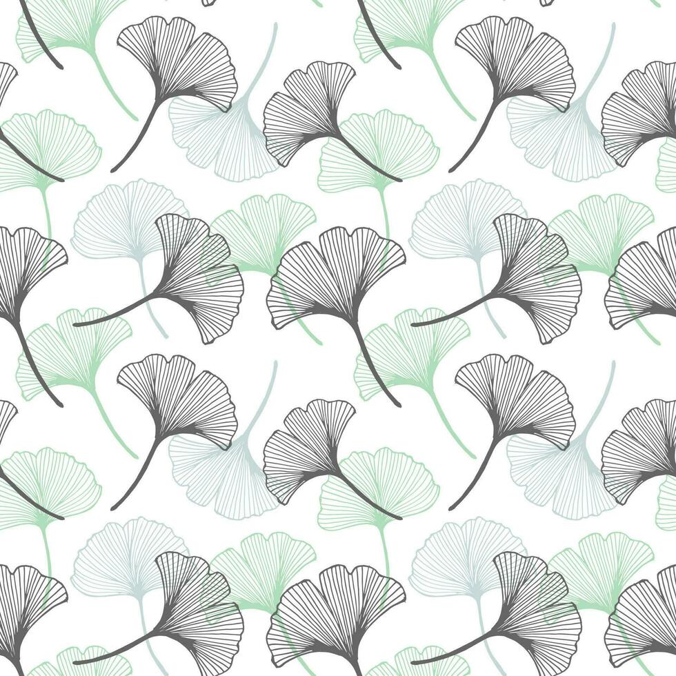 Seamless pattern, hand drawn ginkgo biloba leaves on a white background. Background, print, elegant textile, vector