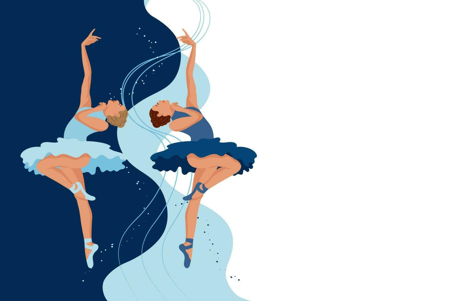 Women ballerinas dancing, classical ballet on an abstract background. Copy space banner, illustration, vector. vector