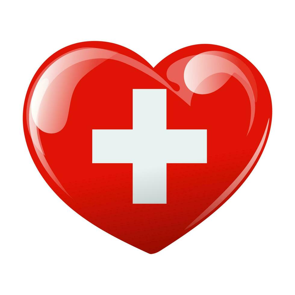 Flag of Switzerland in the shape of a heart. Heart with the flag of Switzerland. 3D illustration, vector