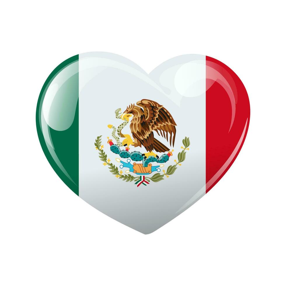 Flag of Mexico in the shape of a heart. Heart with Mexico flag. 3D illustration, vector