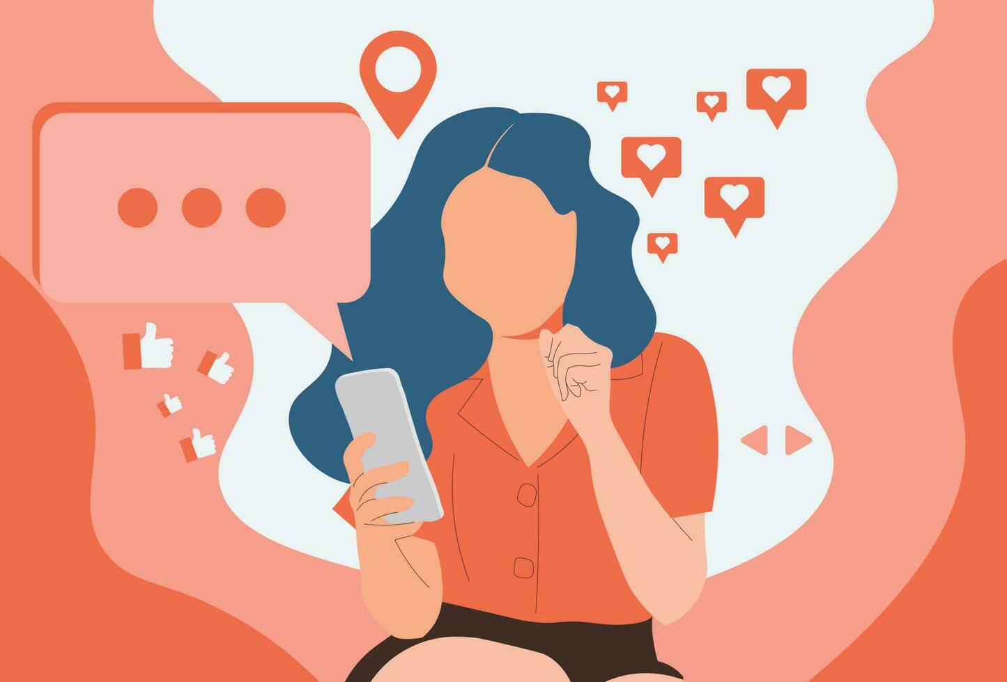 Fear of Missing Out Woman in Her Phone Flat Character vector