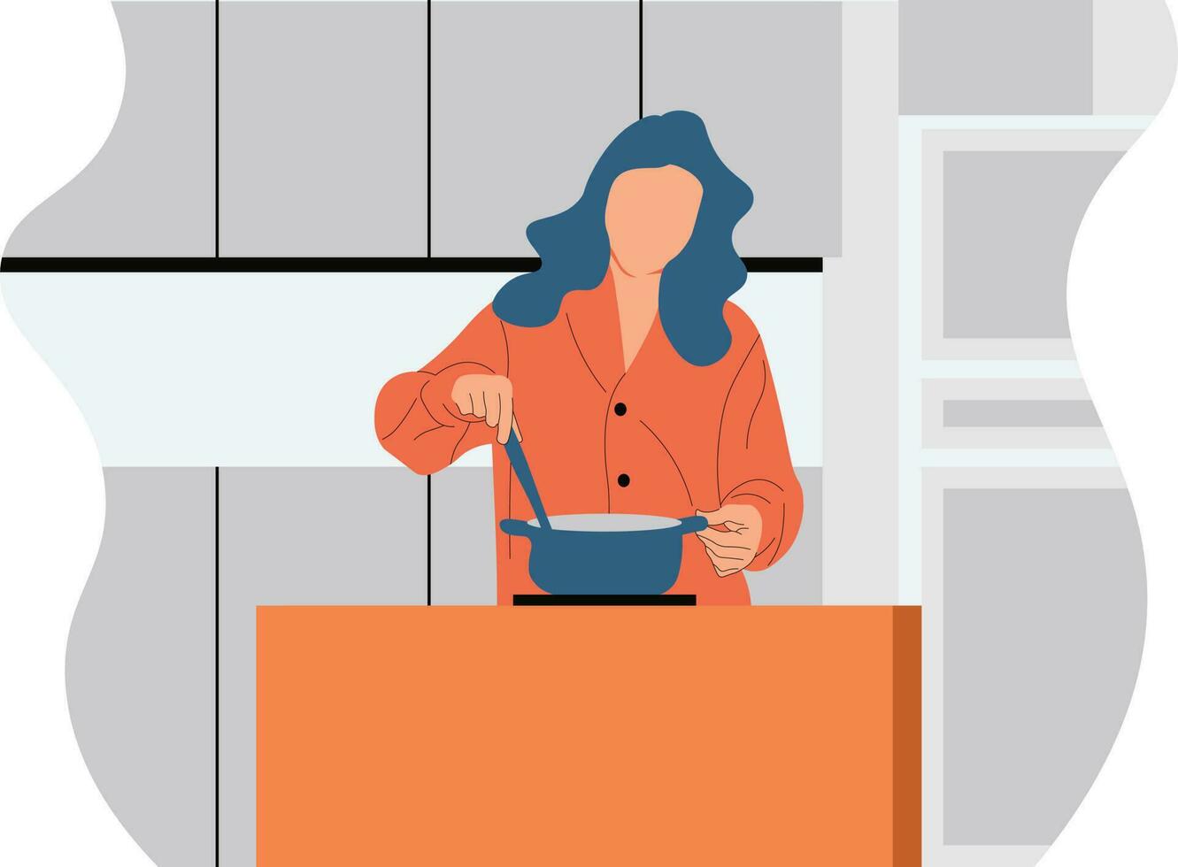 Woman cooking in the kitchen flat character vector