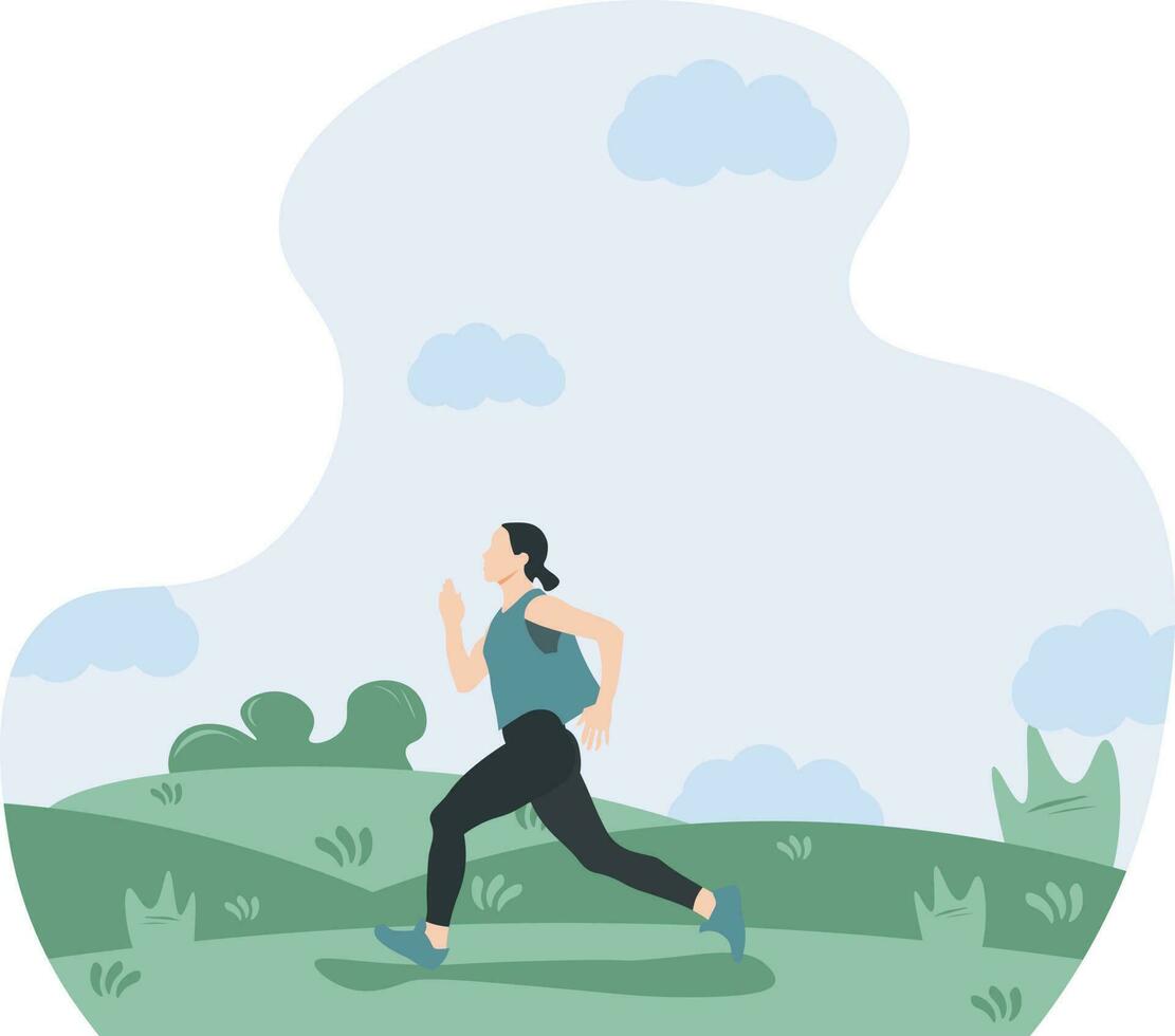 Woman running and jogging flat character vector