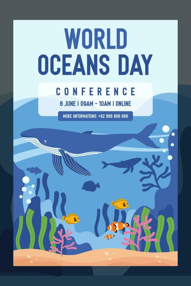 World Oceans Day 8 June Brochure Design vector