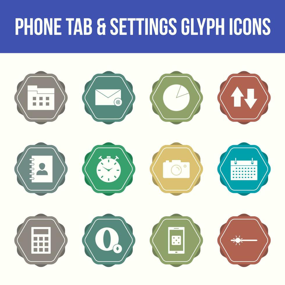 Unique phone tab and settings vector glyph icon set