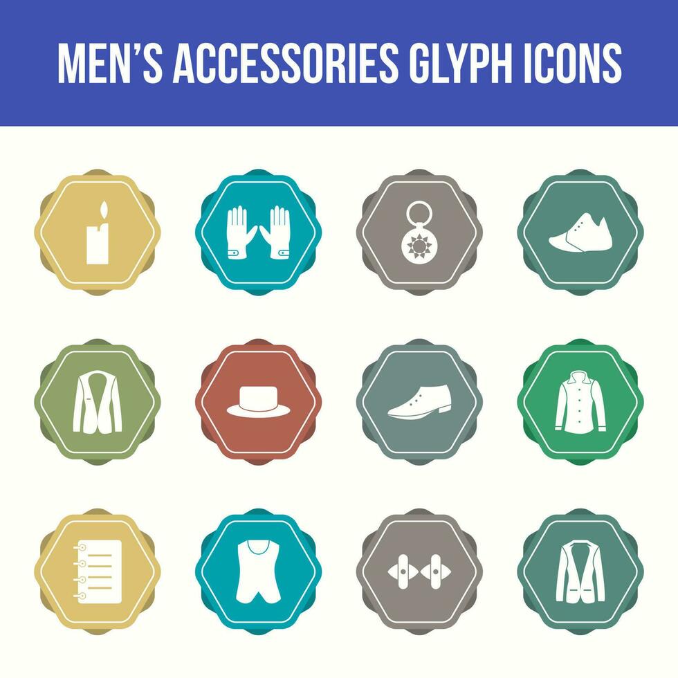 Unique men's accessories vector glyph icon set