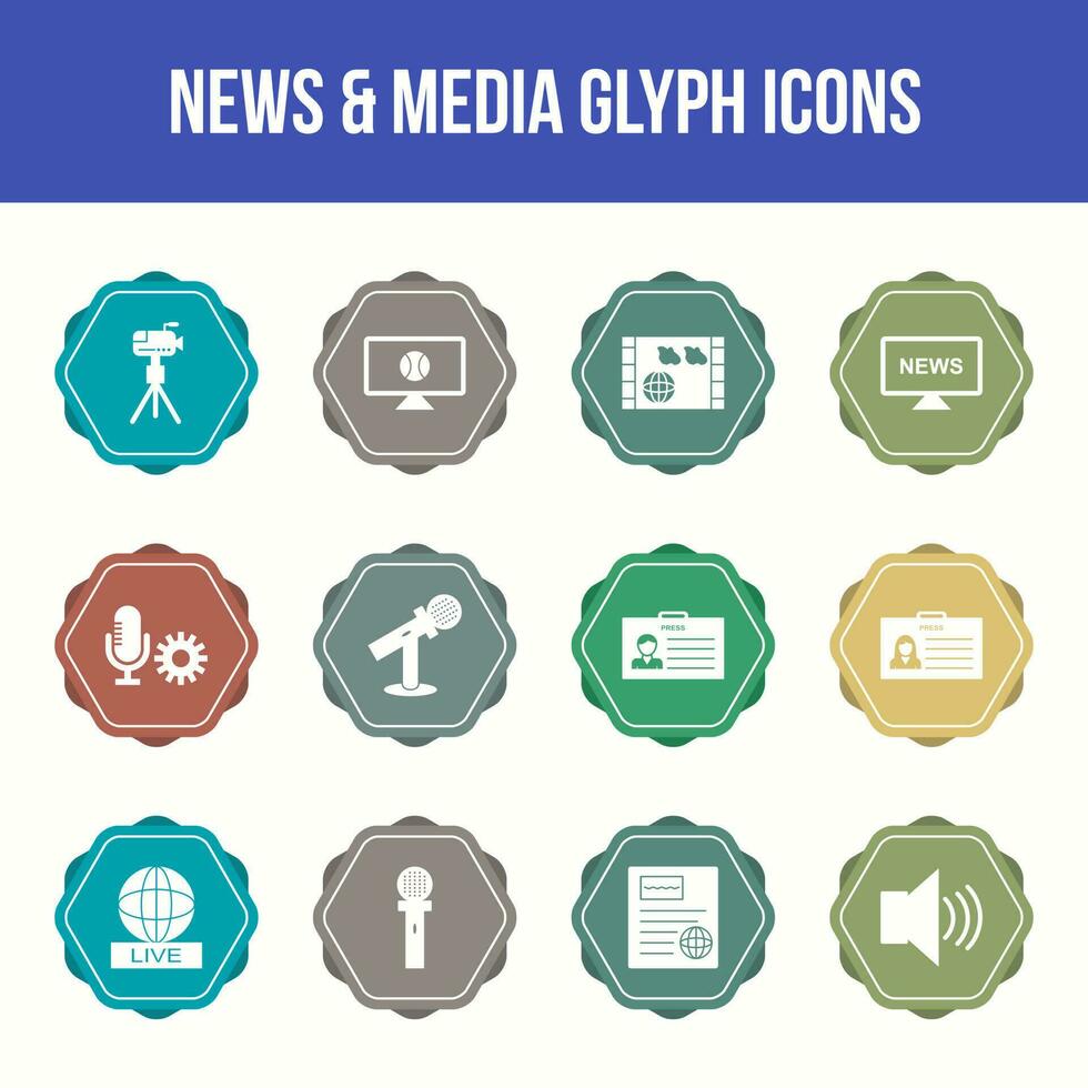 Unique news and media vector glyph icon set