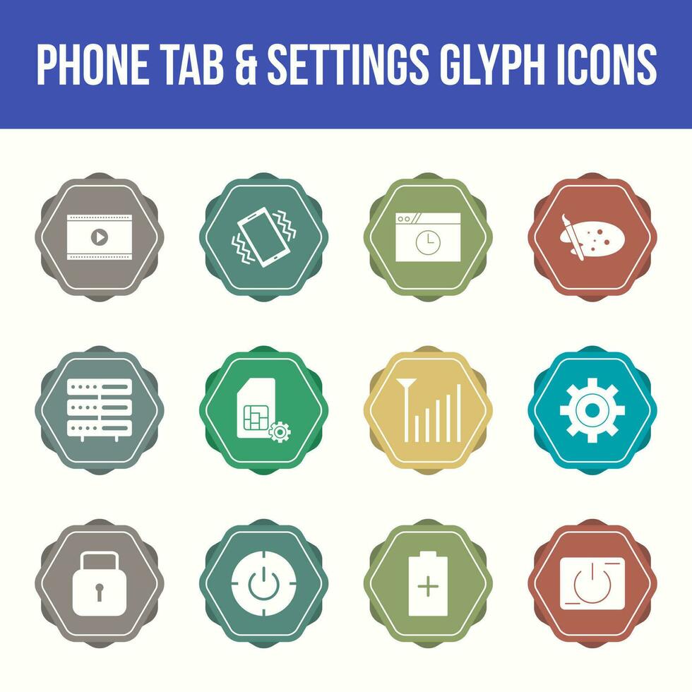 Unique phone tab and settings vector glyph icon set