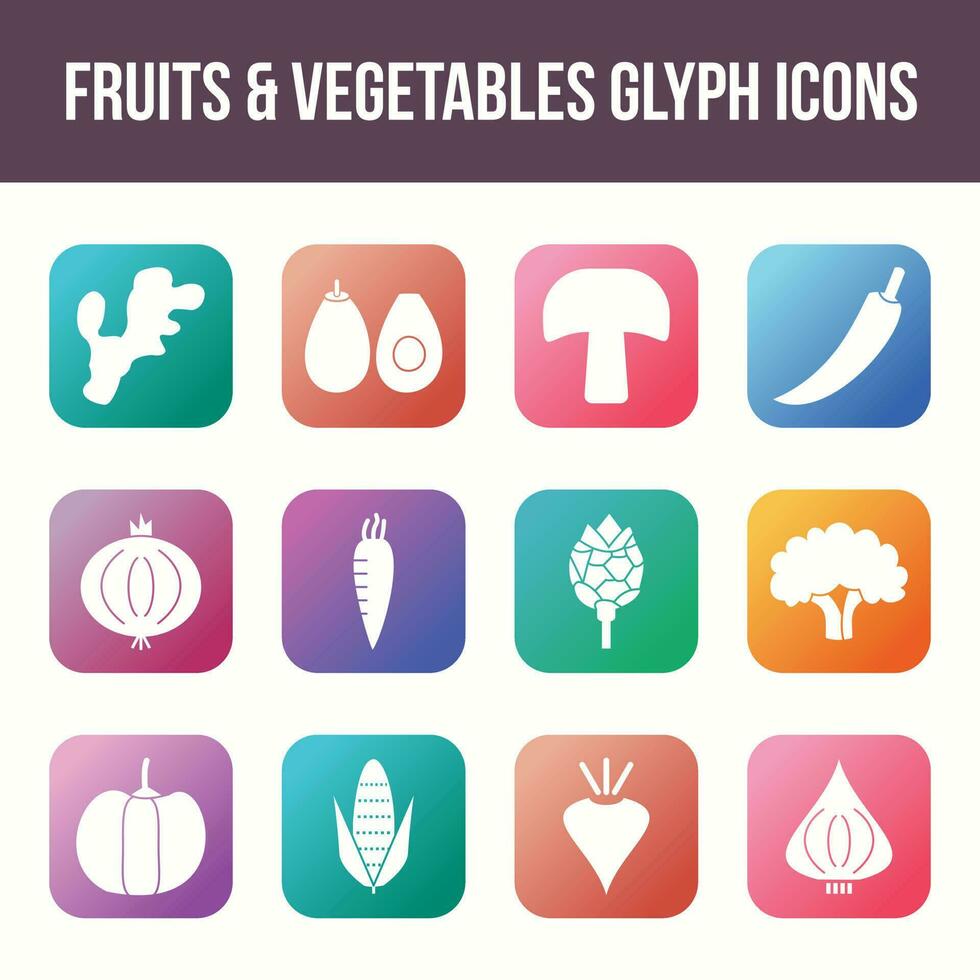 único frutas y vegetales vector glifo icono conjunto