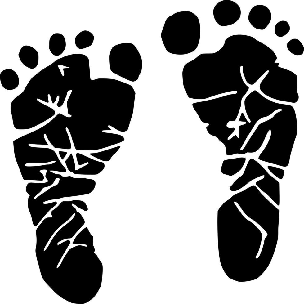 Vector silhouette of footprints on white background