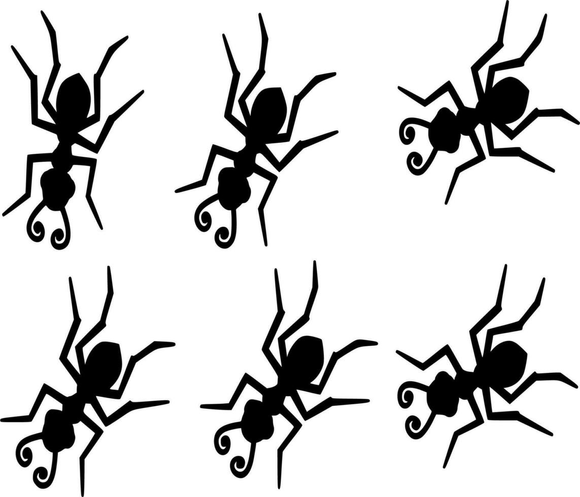 Vector silhouette of ants on white background