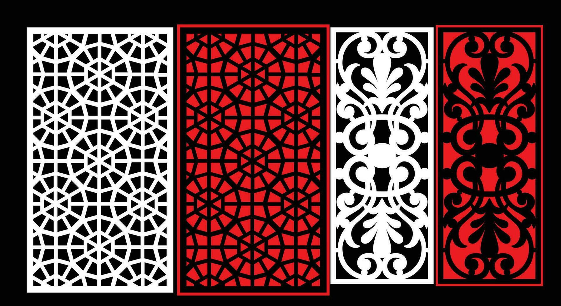 Decorative wall panels set Jali design for graphic and plywood,partition, foam, acrylic and CNC machine cutting. vector