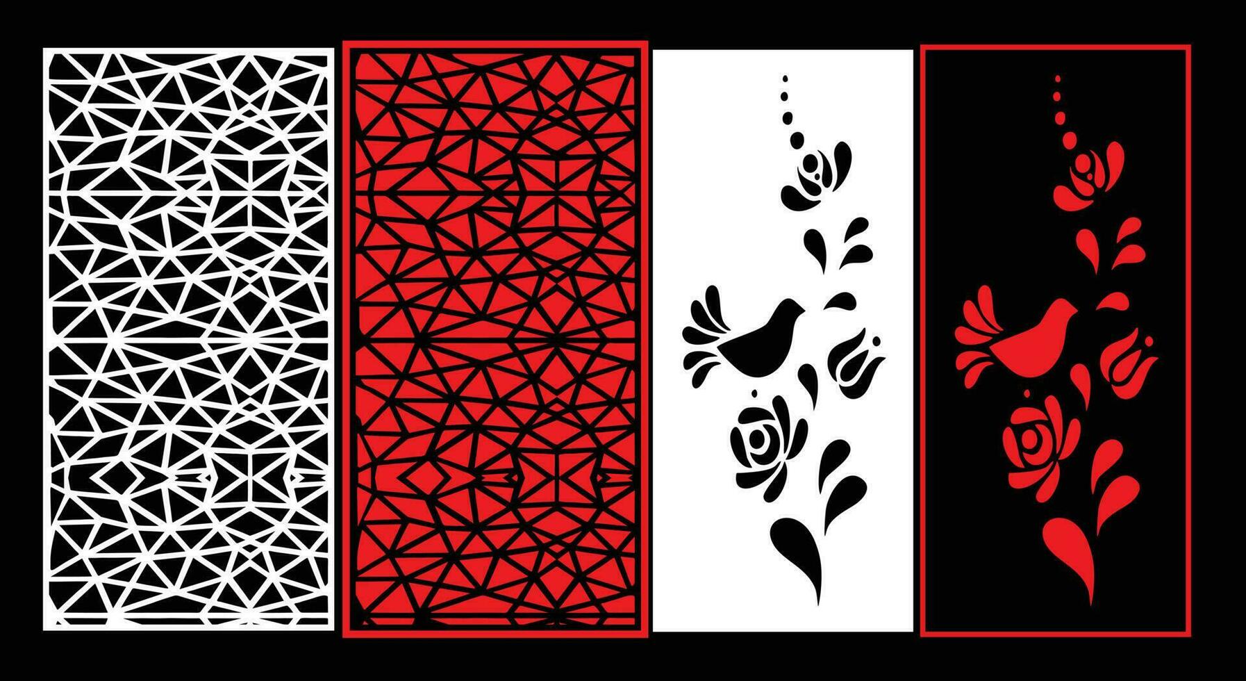 Decorative wall panels set Jali design for graphic and plywood,partition, foam, acrylic and CNC machine cutting. vector