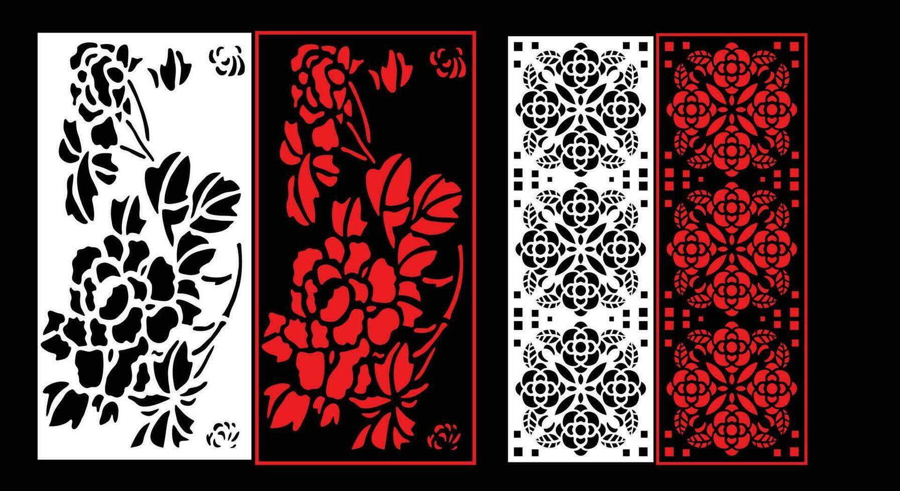 Decorative wall panels set Jali design for graphic and plywood,partition, foam, acrylic and CNC machine cutting. vector