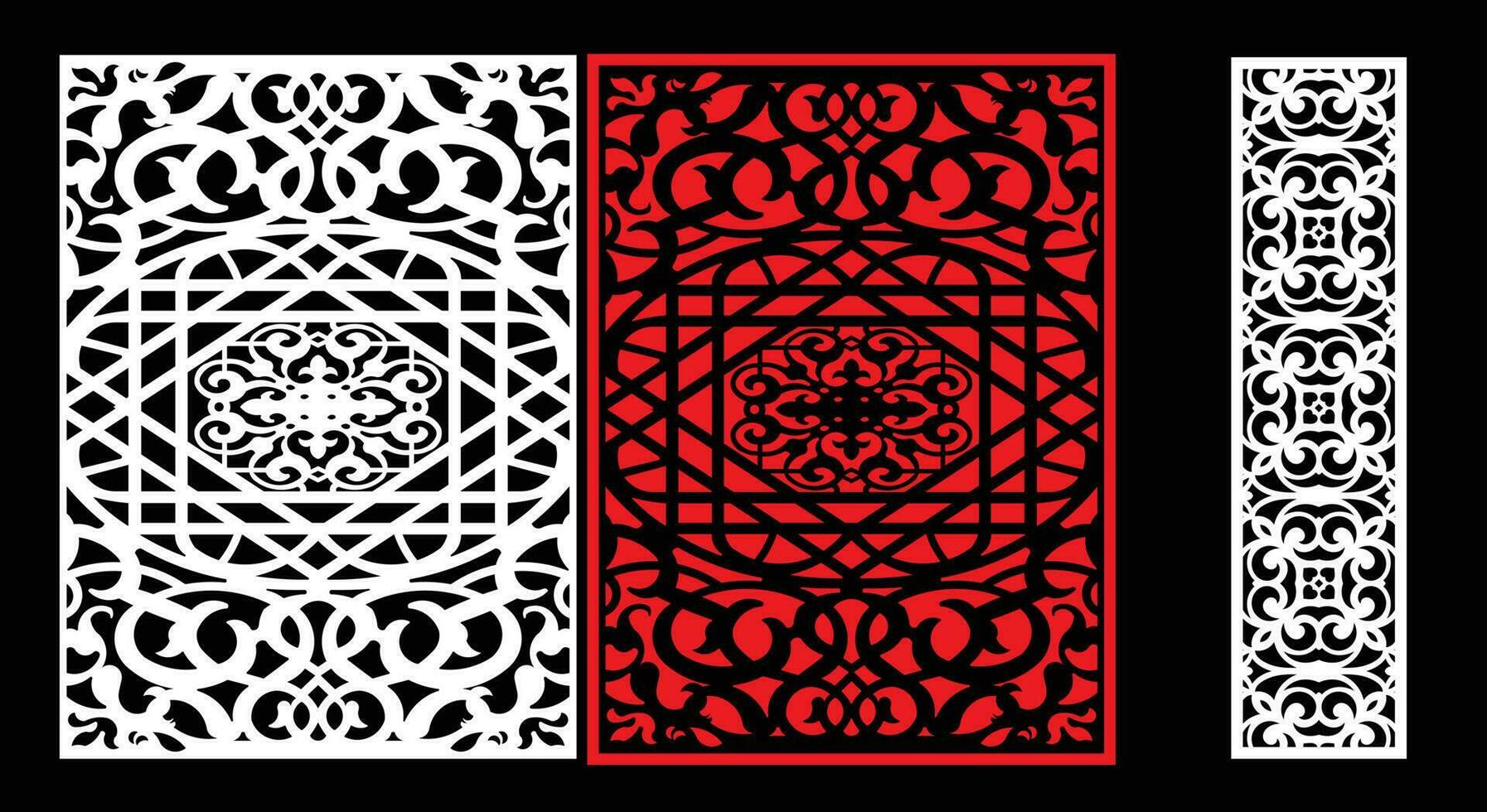 Decorative wall panels set Jali design for graphic and plywood,partition, foam, acrylic and CNC machine cutting. vector
