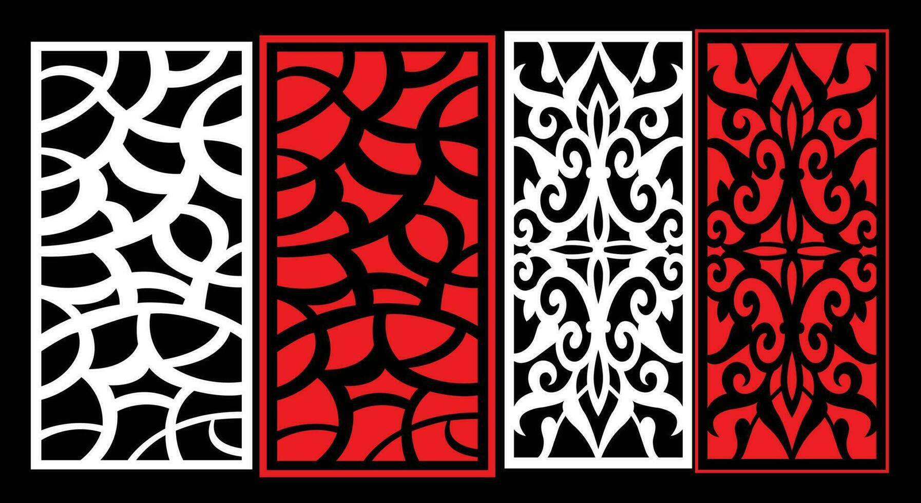 Decorative wall panels set Jali design for graphic and plywood,partition, foam, acrylic and CNC machine cutting. vector