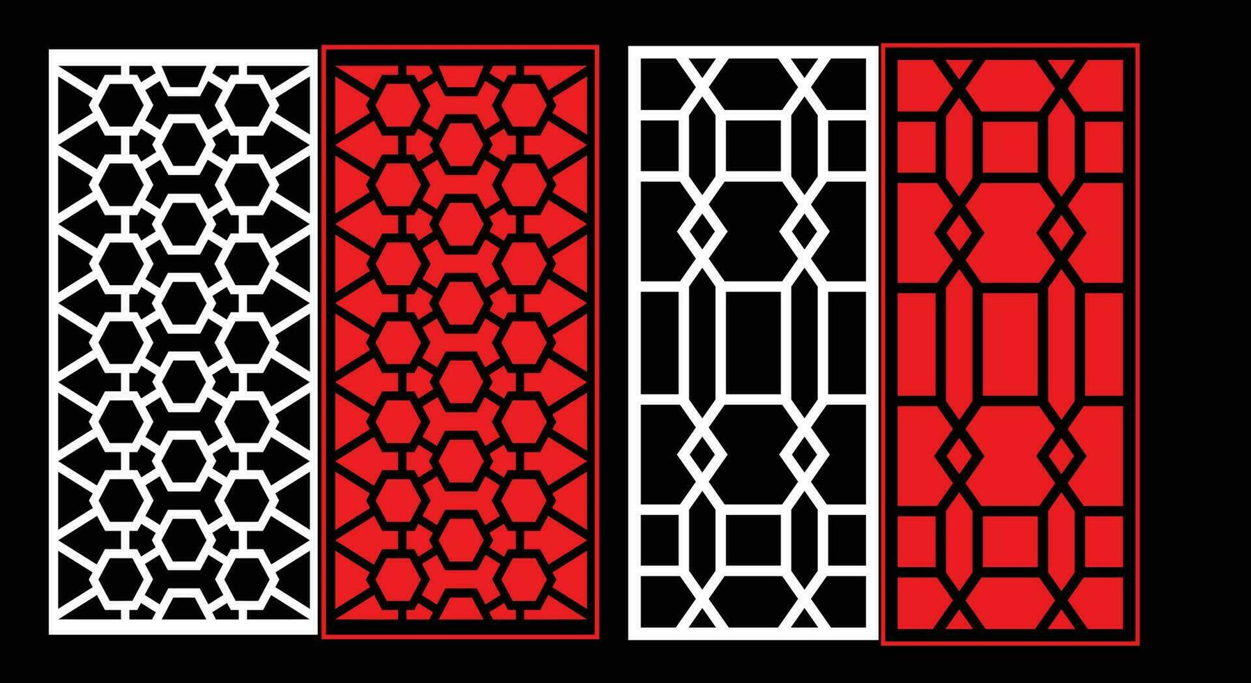 Decorative wall panels set Jali design CNC pattern, laser cutting pattern, router CNCcutting.Jali Laser cut decorative panel set with lace pattern. vector