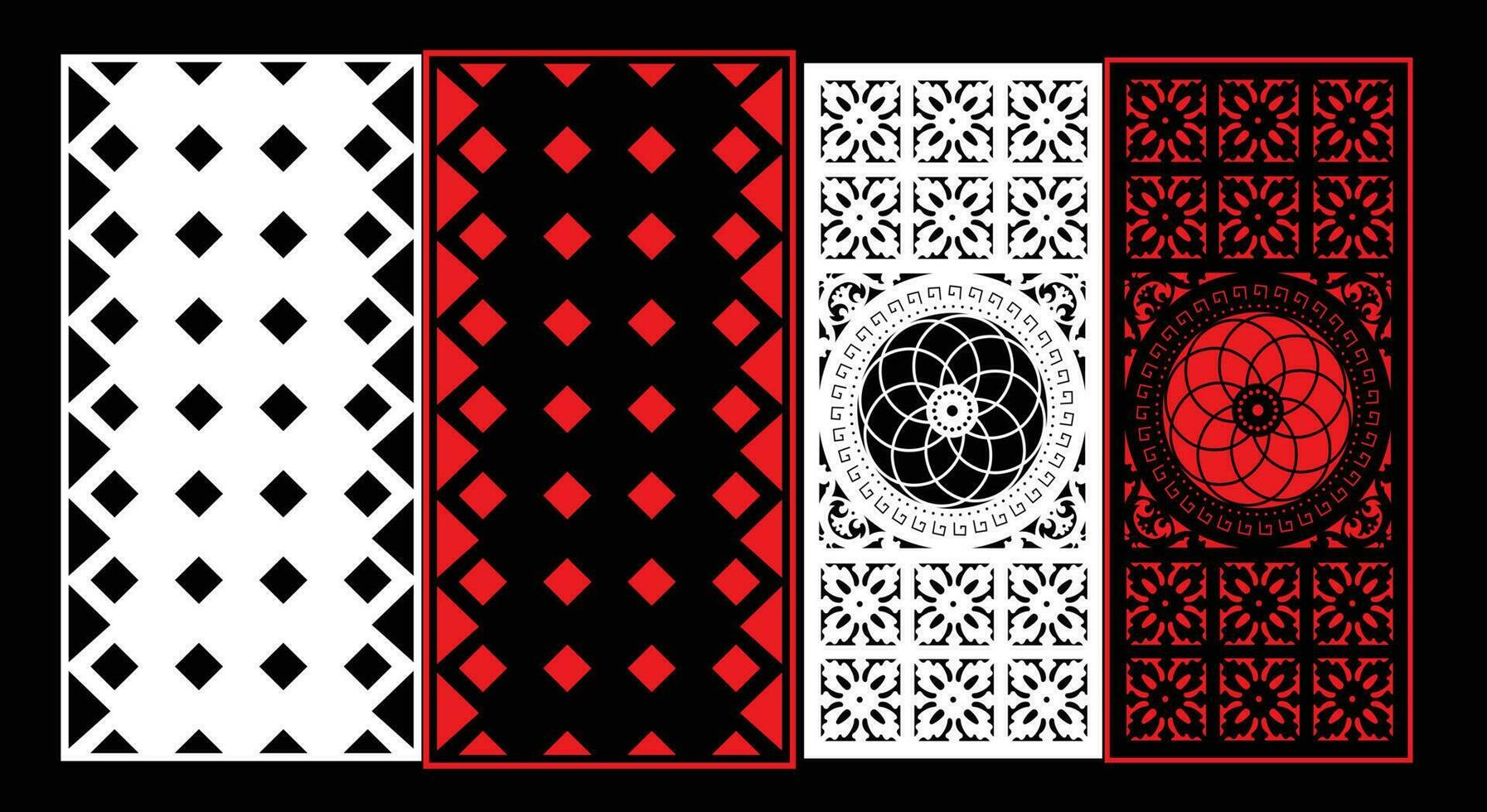 Decorative wall panels set Jali design CNC pattern, laser cutting pattern, router CNCcutting.Jali Laser cut decorative panel set with lace pattern. vector