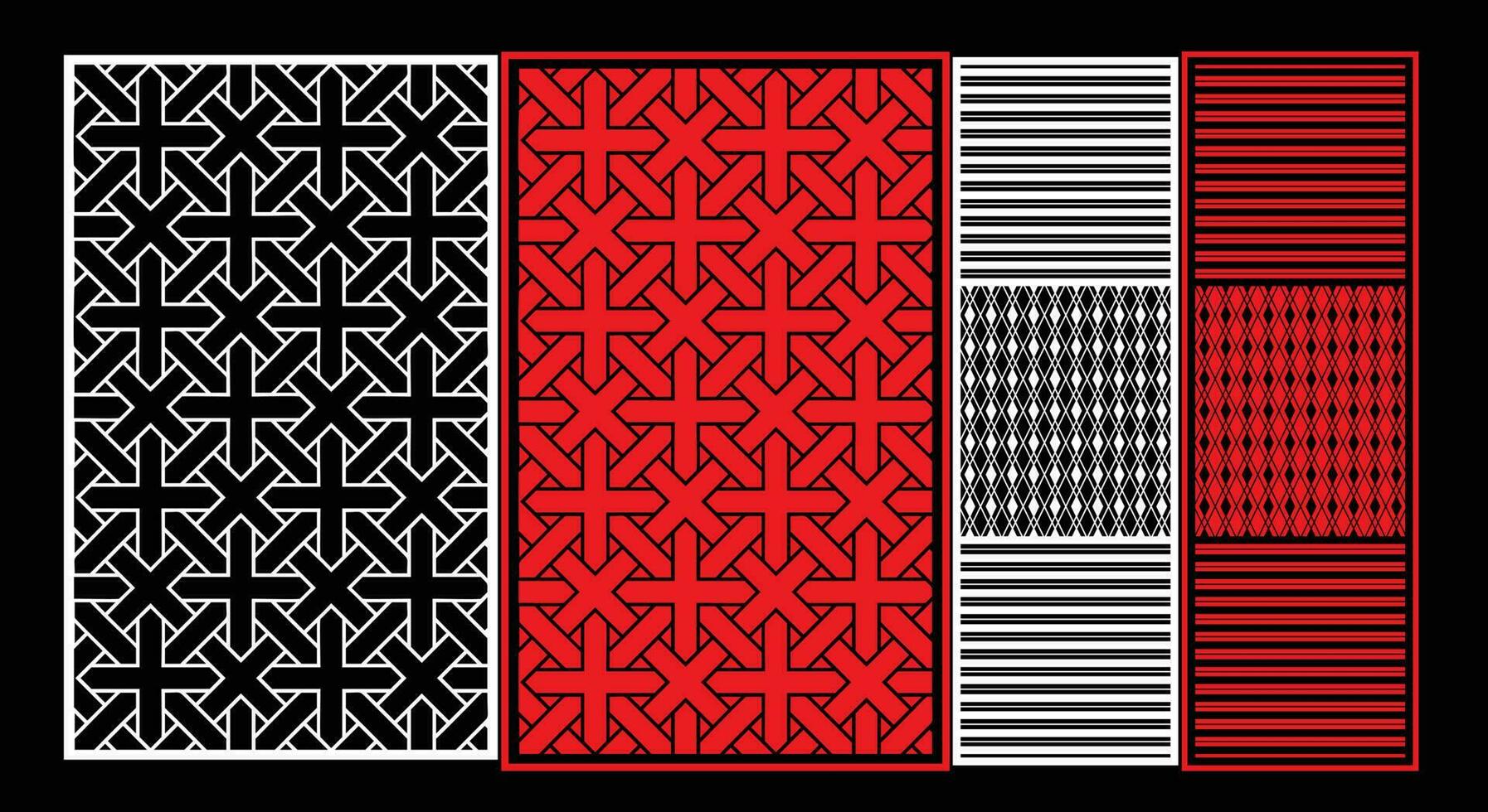 Decorative wall panels set Jali design CNC pattern, laser cutting pattern, router CNCcutting.Jali Laser cut decorative panel set with lace pattern. vector