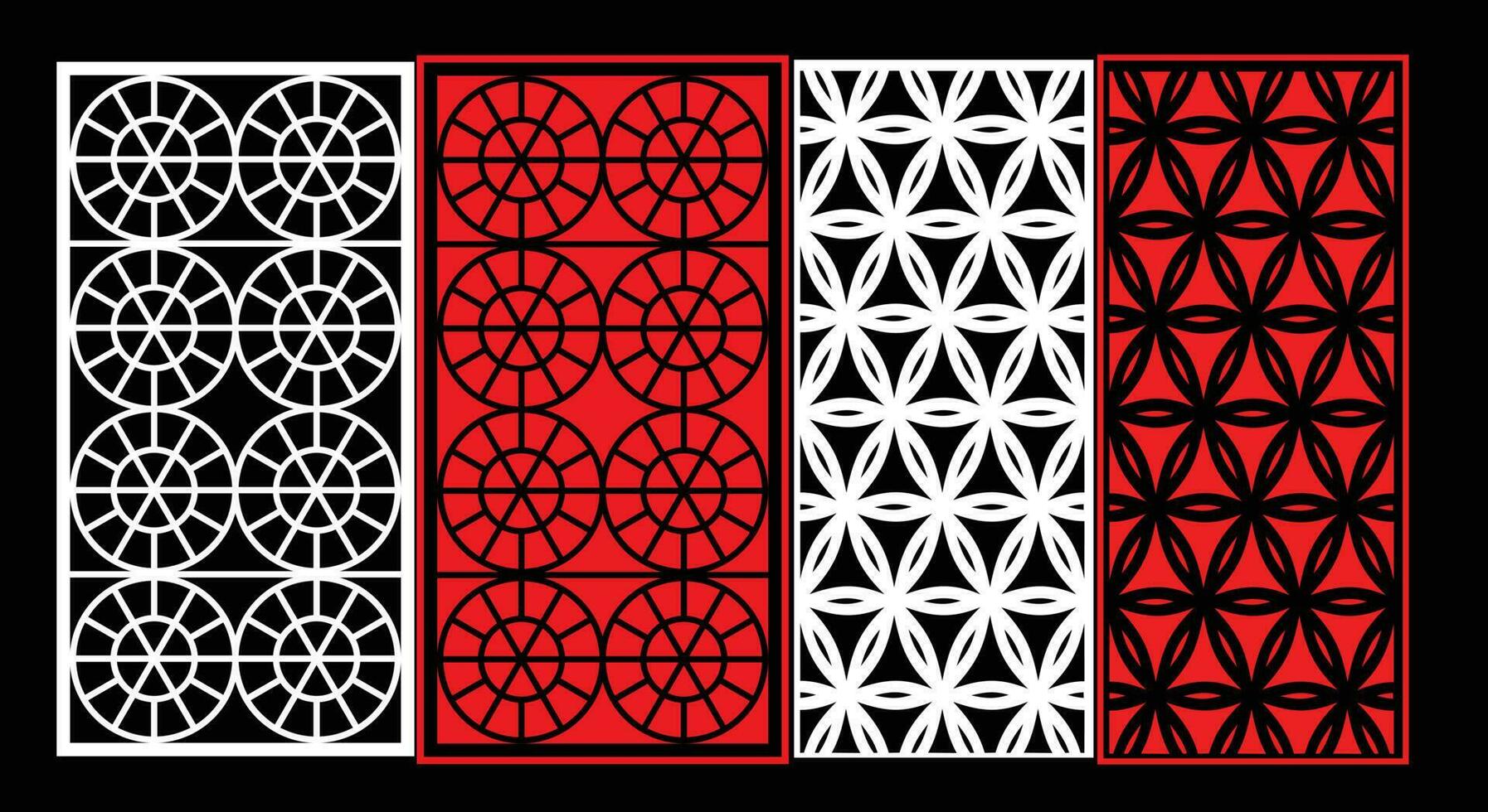 Decorative wall panels set Jali design for graphic and plywood,partition, foam, acrylic and CNC machine cutting. vector