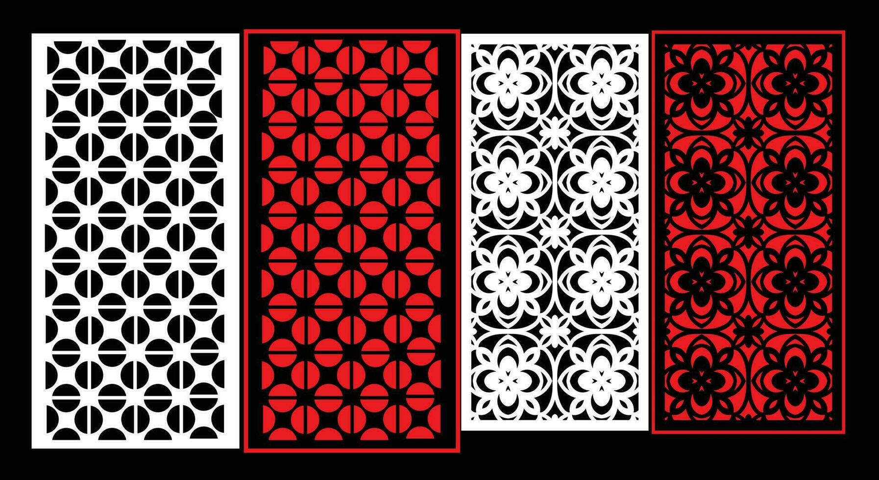 Decorative wall panels set Jali design for graphic and plywood,partition, foam, acrylic and CNC machine cutting. vector