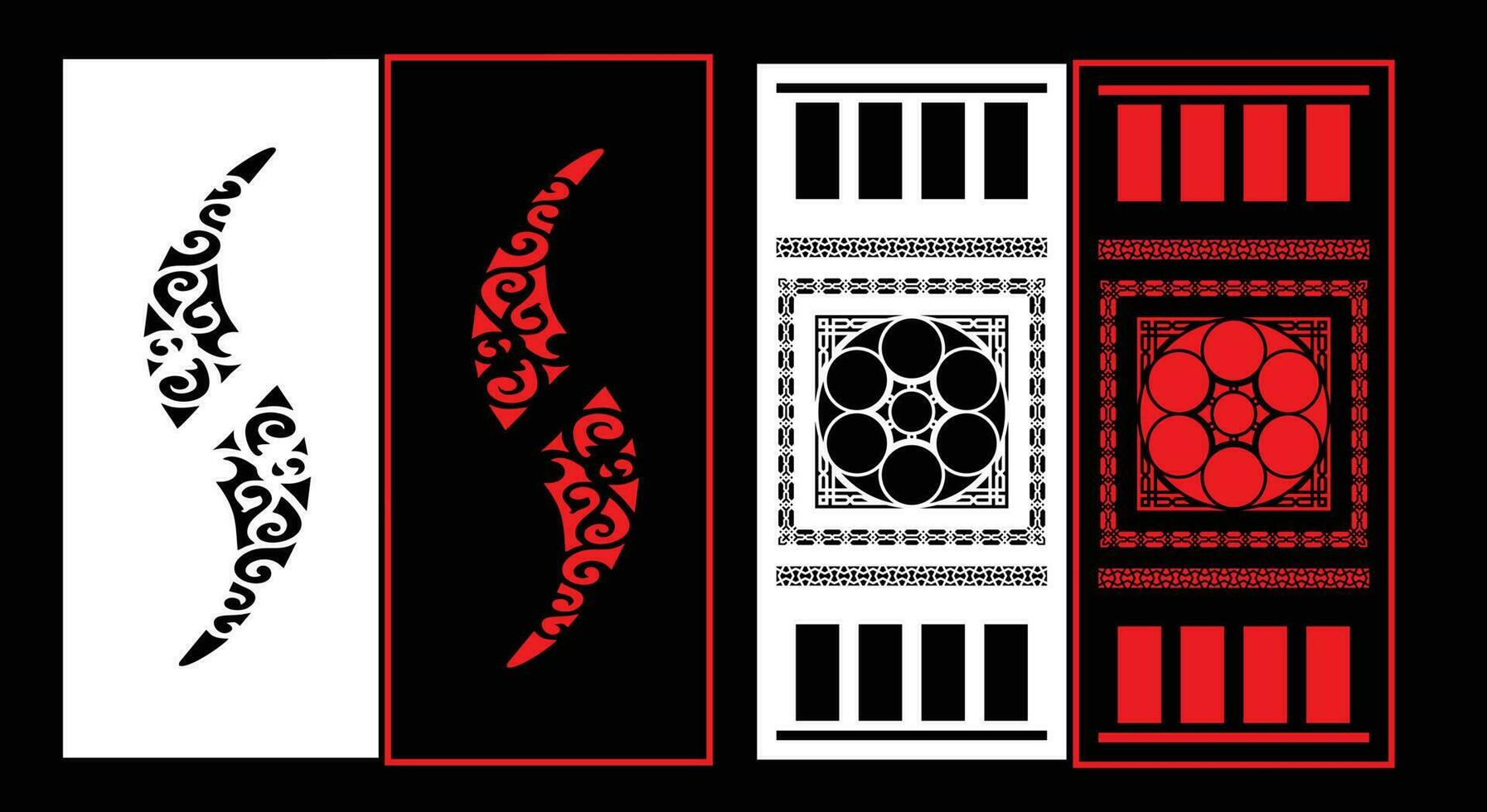 Decorative wall panels set Jali design for graphic and plywood,partition, foam, acrylic and CNC machine cutting. vector