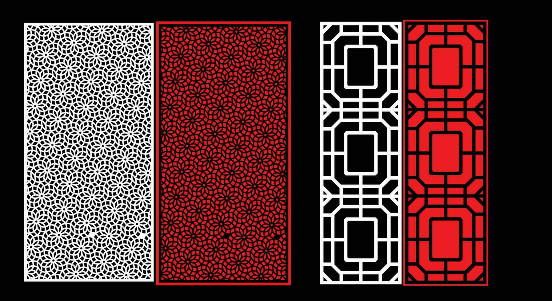 Decorative wall panels set Jali design for graphic and plywood,partition, foam, acrylic and CNC machine cutting. vector
