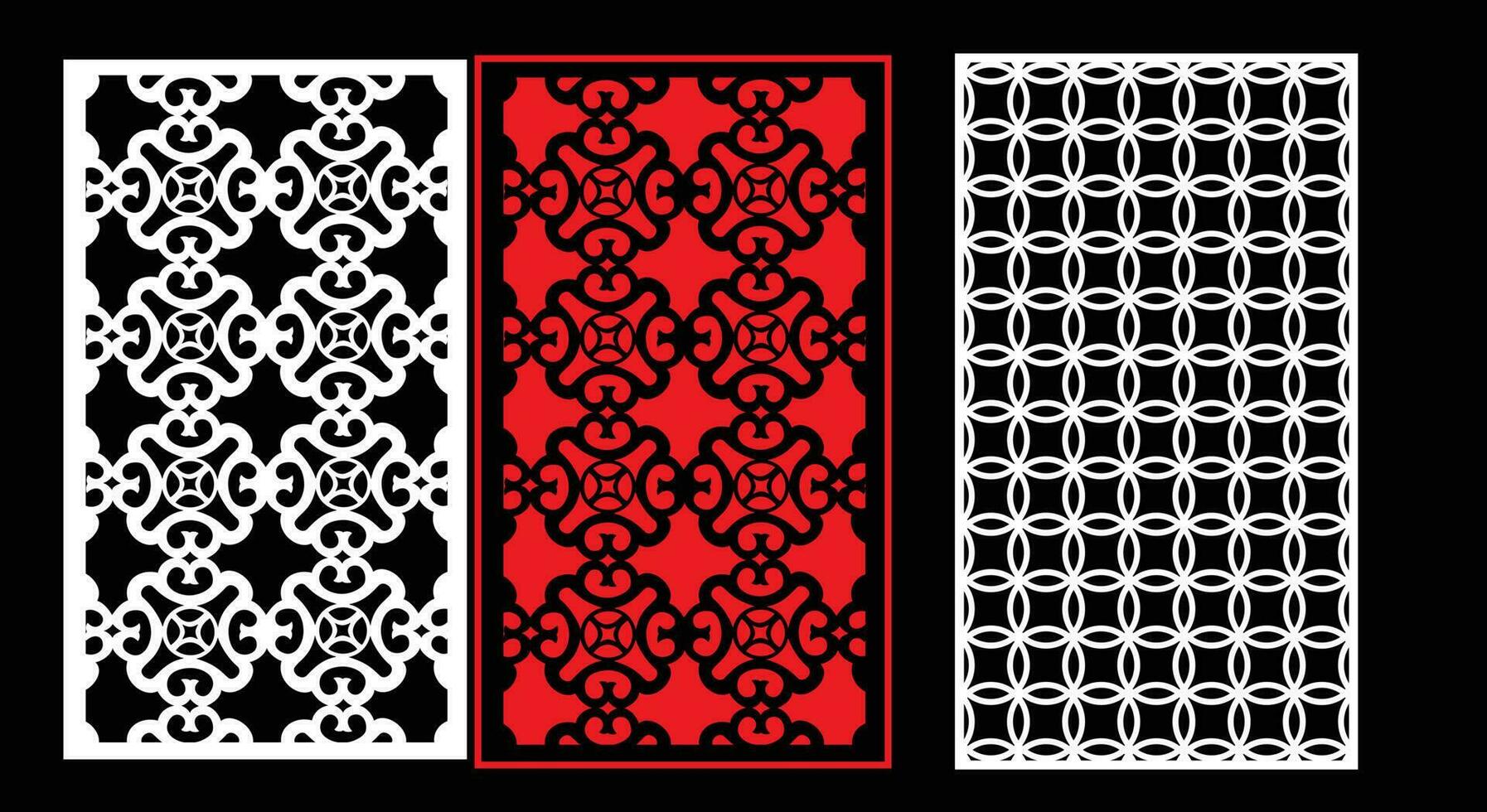 Decorative wall panels set Jali design for graphic and plywood,partition, foam, acrylic and CNC machine cutting. vector