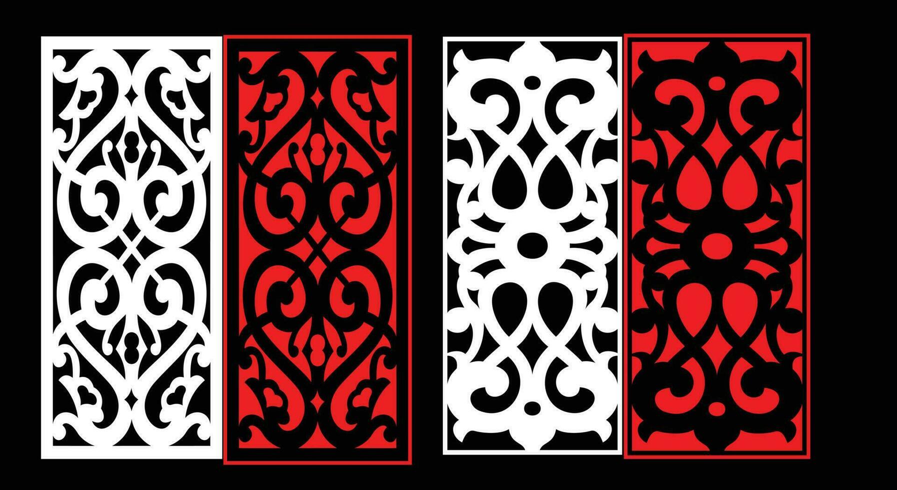 Decorative wall panels set Jali design for graphic and plywood,partition, foam, acrylic and CNC machine cutting. vector