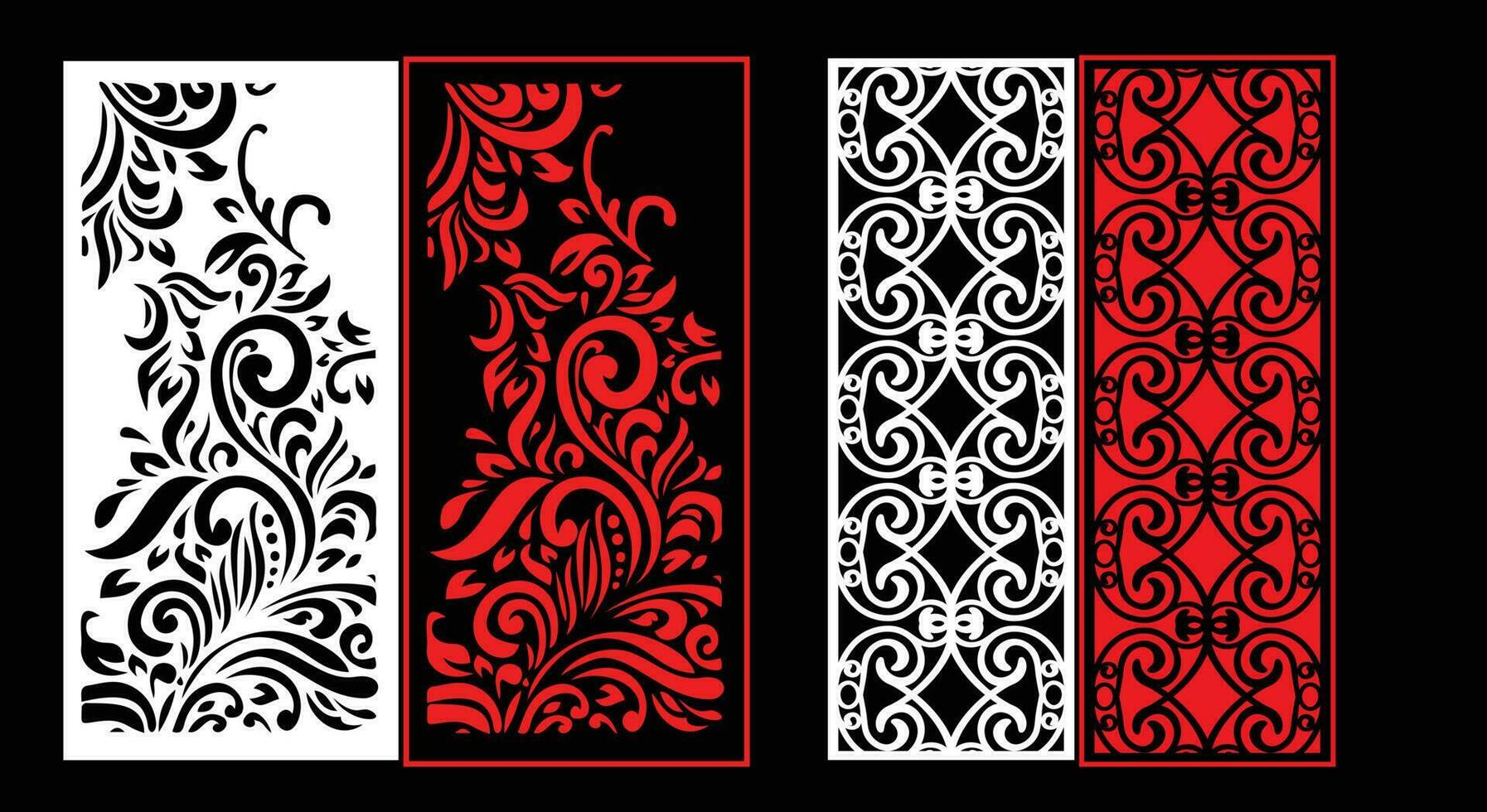 Decorative wall panels set Jali design CNC pattern, laser cutting pattern, router CNCcutting.Jali Laser cut decorative panel set with lace pattern. vector