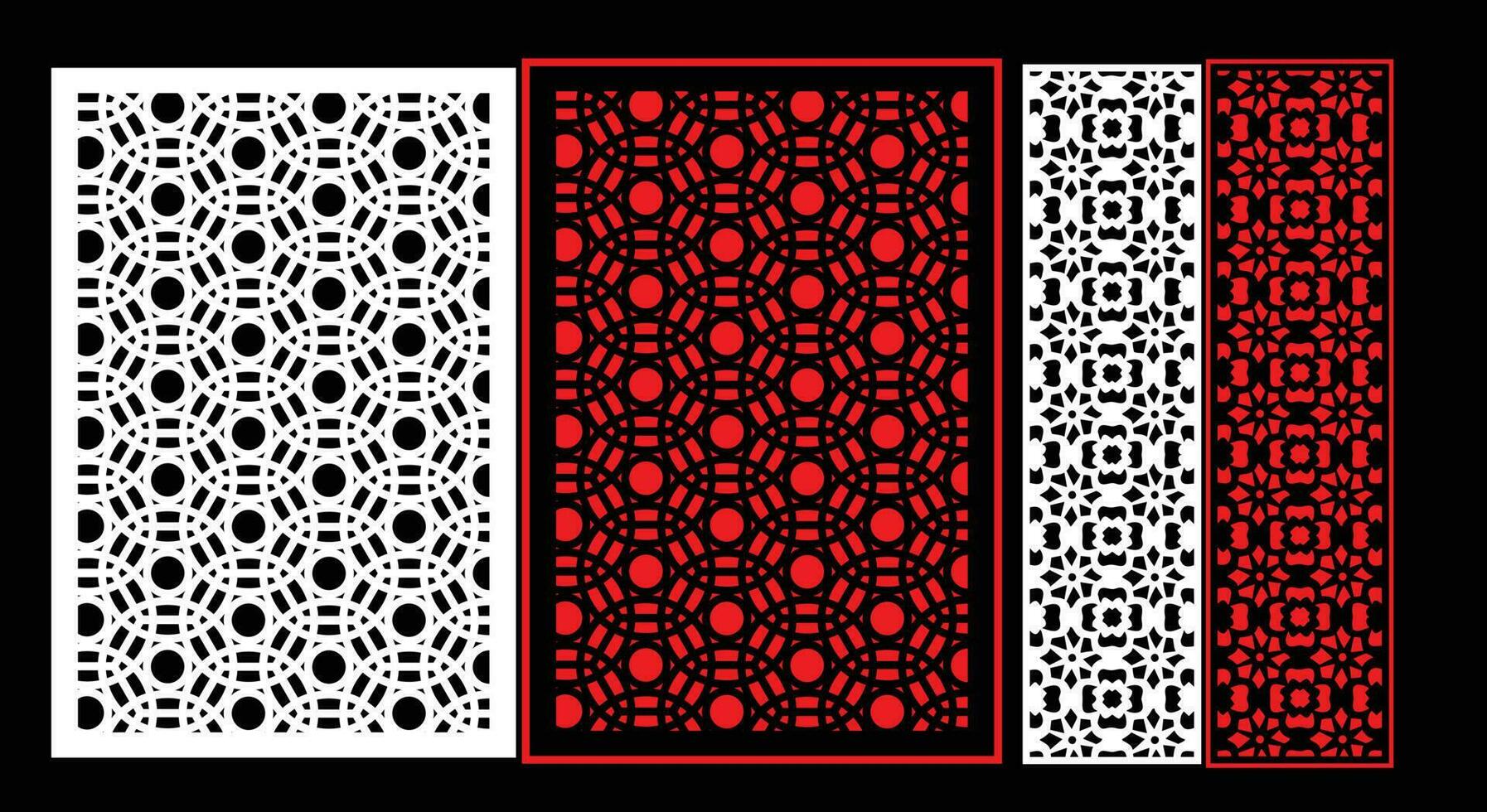 Decorative wall panels set Jali design CNC pattern, laser cutting pattern, router CNCcutting.Jali Laser cut decorative panel set with lace pattern. vector