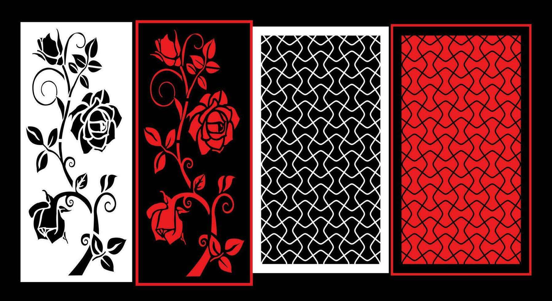 Decorative wall panels set Jali design for graphic and plywood,partition, foam, acrylic and CNC machine cutting. vector