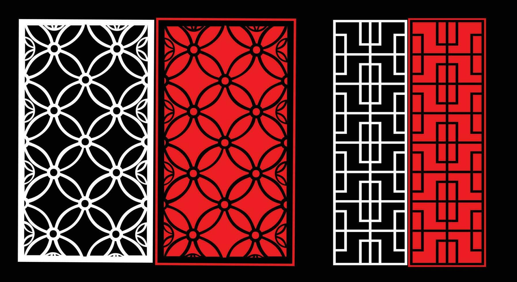 Decorative wall panels set Jali design for graphic and plywood,partition, foam, acrylic and CNC machine cutting. vector