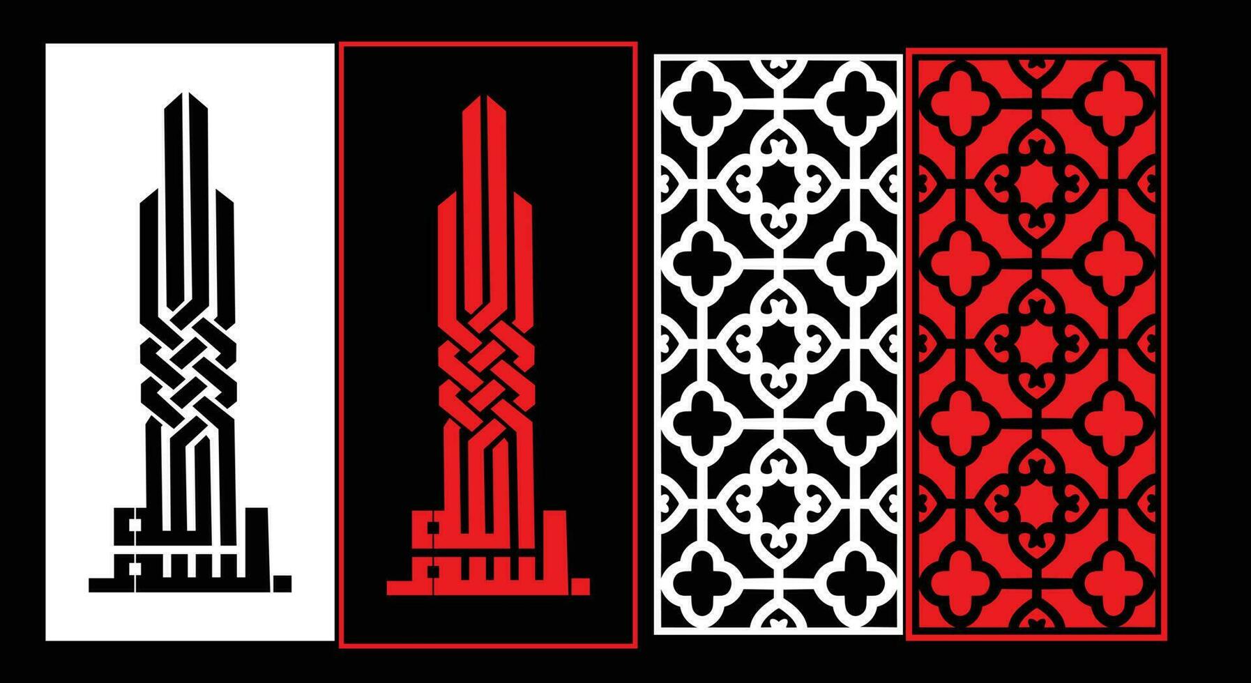 Decorative wall panels set Jali design for graphic and plywood,partition, foam, acrylic and CNC machine cutting. vector