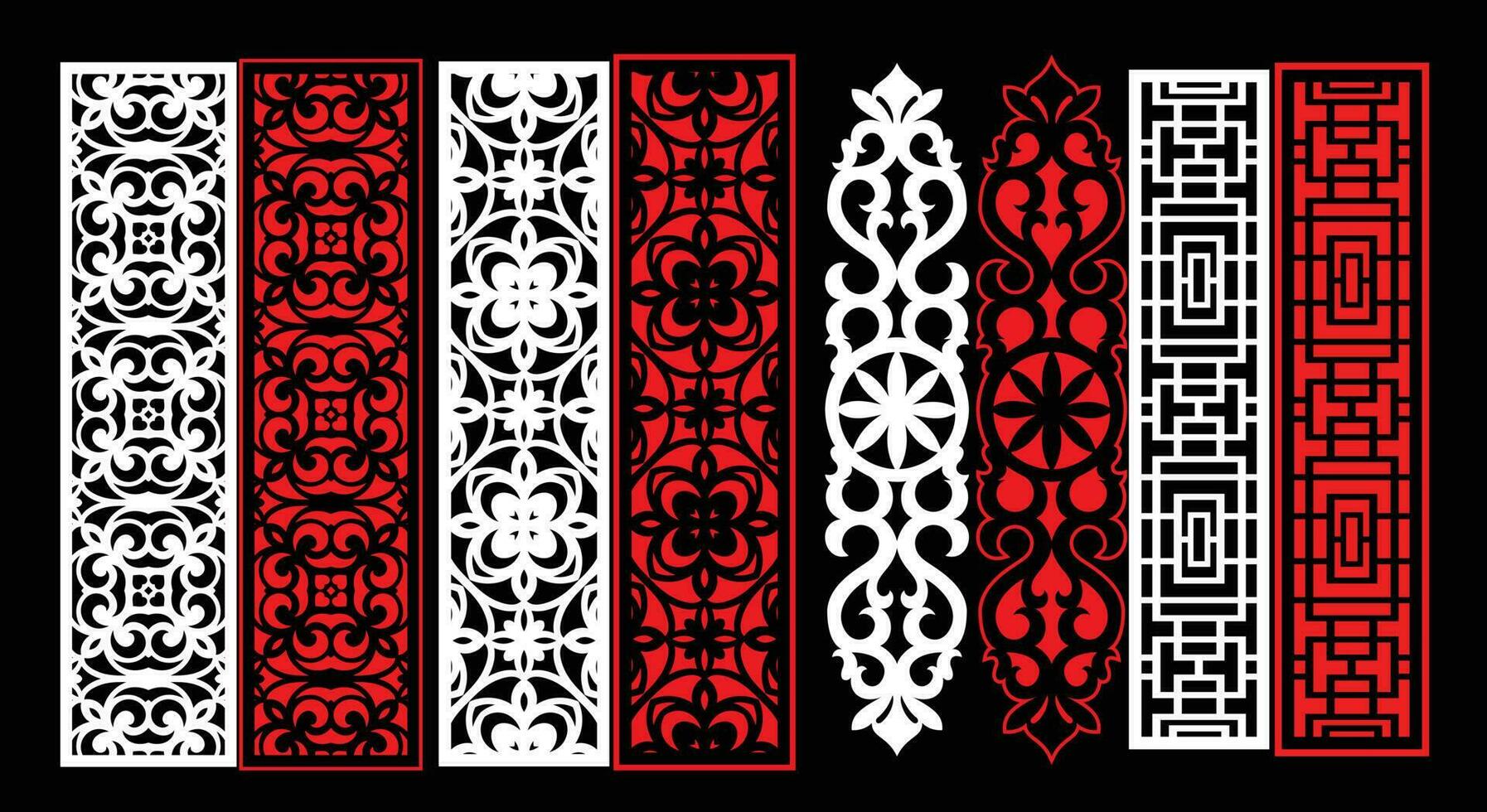 Decorative wall panels set Jali design for graphic and plywood,partition, foam, acrylic and CNC machine cutting. vector