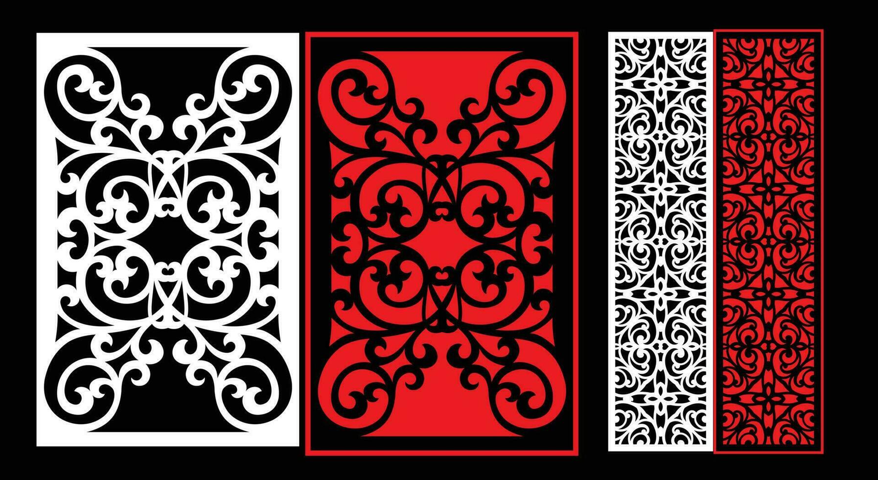 Decorative wall panels set Jali design CNC pattern, laser cutting pattern, router CNCcutting.Jali Laser cut decorative panel set with lace pattern. vector