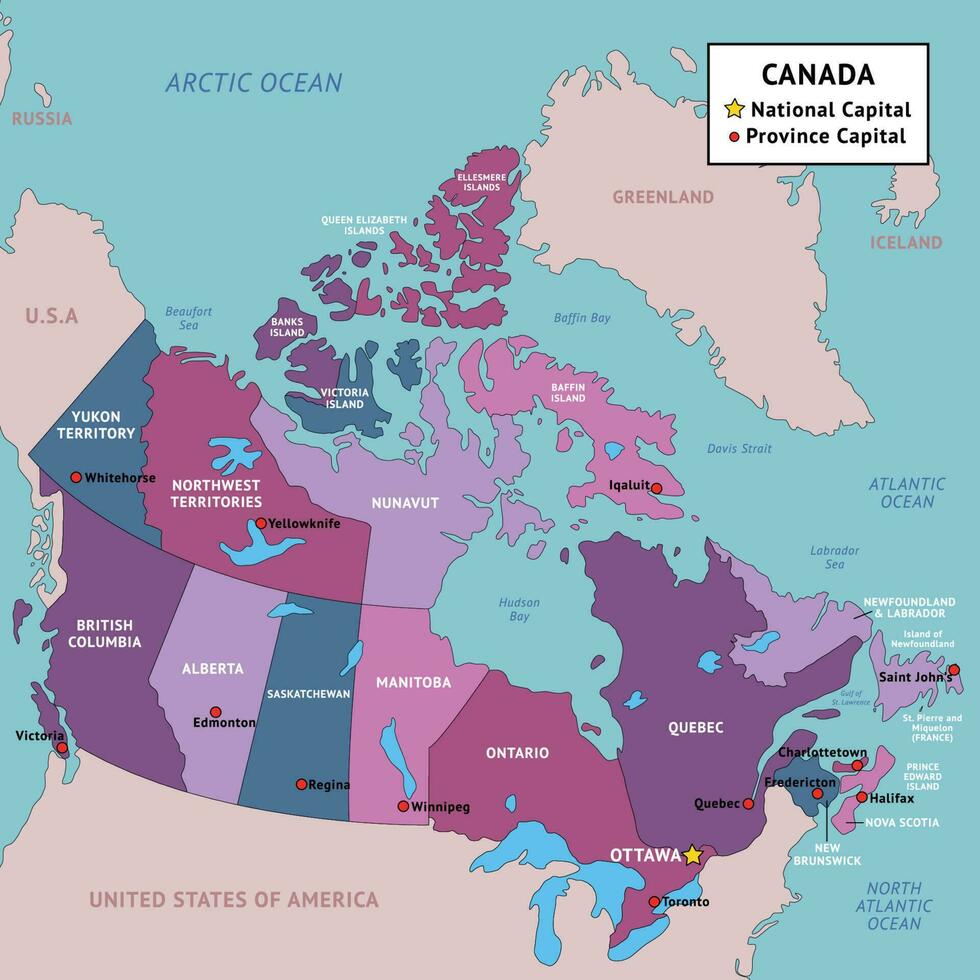 Colorful Country Map Canada vector