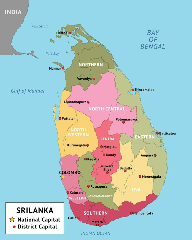 Colorful Country Map Srilanka vector