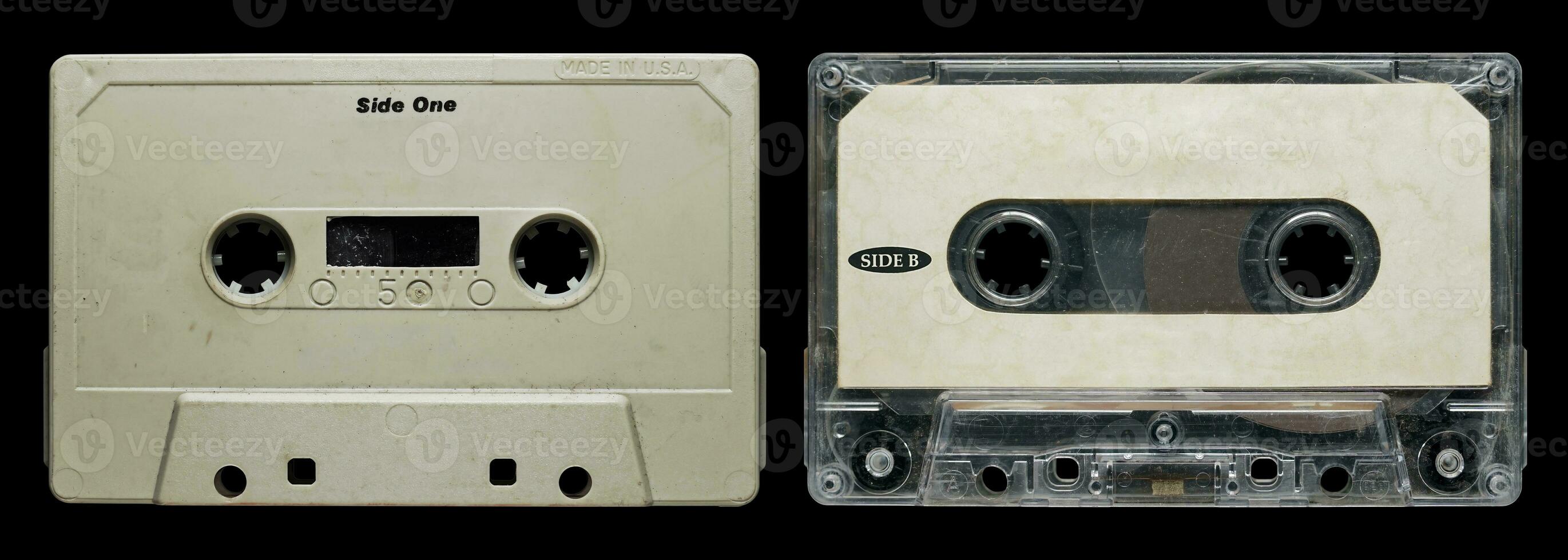 Old cassette tape collection with blank label mockup templates photo