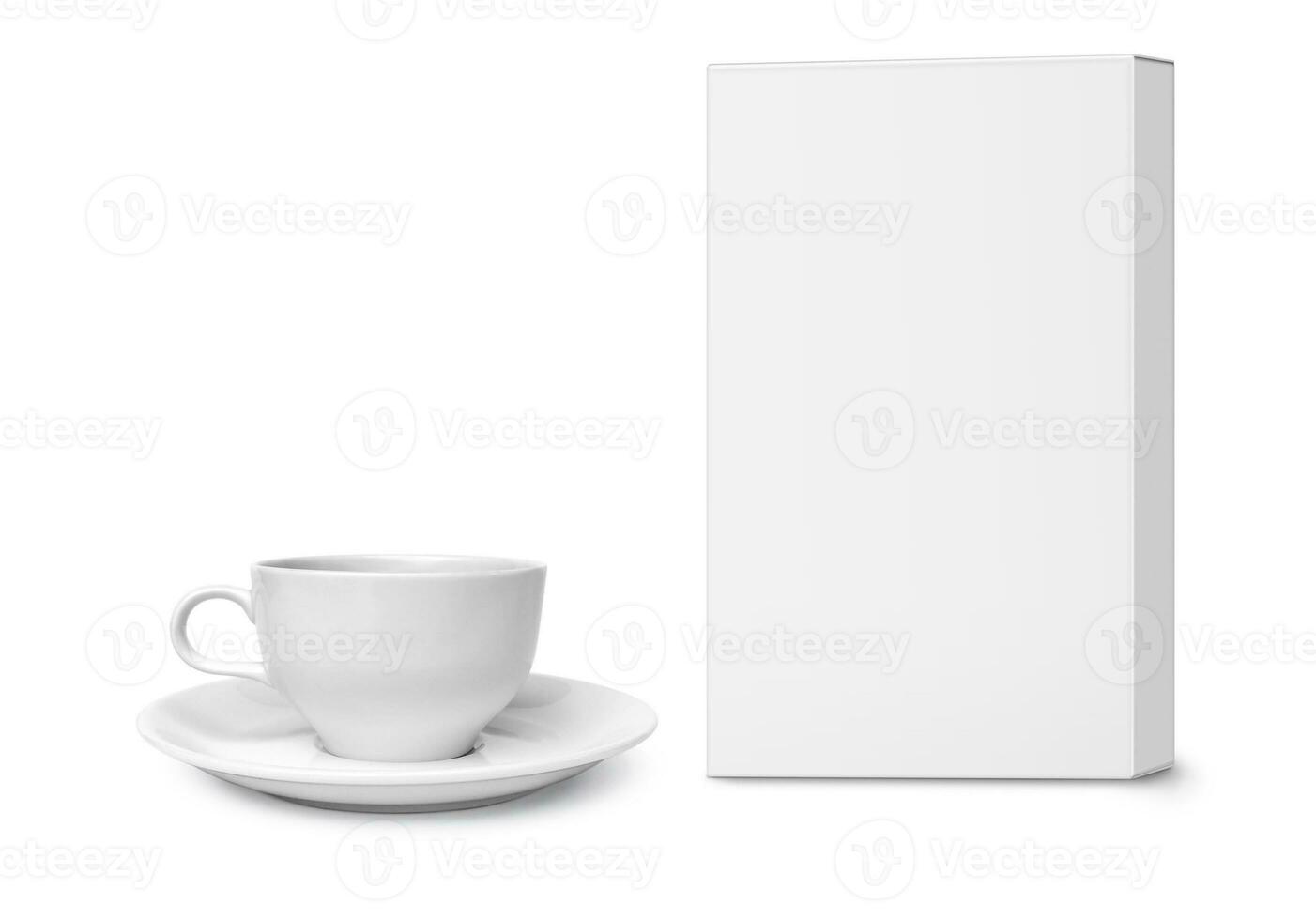 vacío cartulina caja y vacío café tazas aislado en blanco antecedentes 3d representación foto